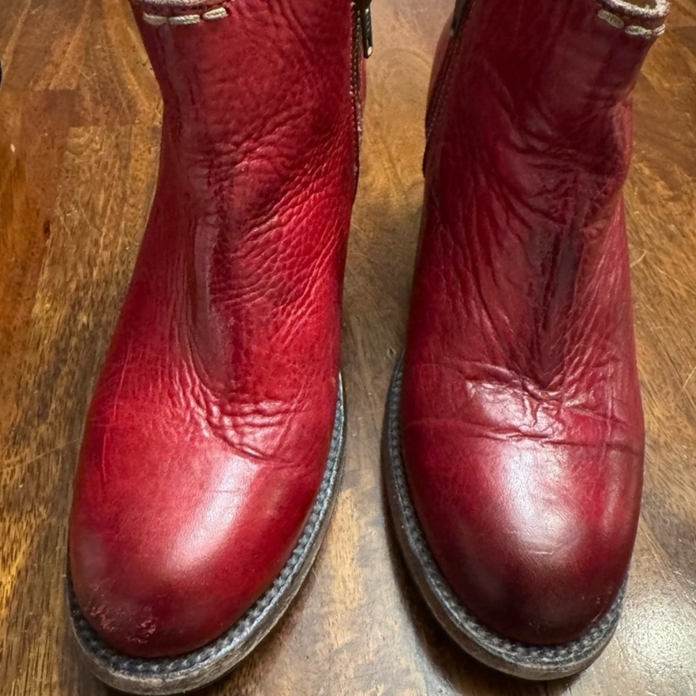 BED|STU Red Leather Ankle Booties